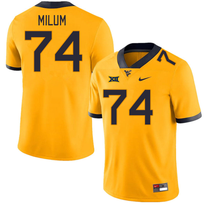 Men #74 Wyatt Milum West Virginia Mountaineers College Football Jerseys Stitched Sale-Gold